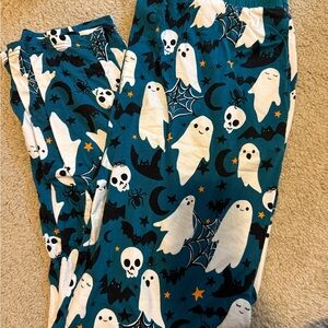 Little Sleepies Ghost and Skull Pajama Bottoms - Teal and White